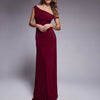 Off Shoulder Twist Slit Maxi Dress in Burgundy