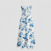 White & Blue Floral Spaghetti-Strap Midi Dress