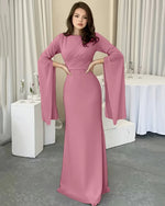 Elegant A-Line Maxi Dress With Slit Sleeves In Dusty Pink L