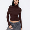 Round Neckline Long Sleeve Top With High Neck Wrap in Chocolate Fondae