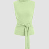 High Neck Sleeveless Knotted Top in Herbal