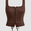 Brown Sleeveless Corset Tank Top