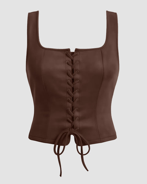 Brown Sleeveless Corset Tank Top