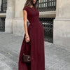 Solid Maroon Crew Neck Fit & Flare Maxi Dress