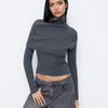 Round Neckline Long Sleeve Top With High Neck Wrap in Dark Grey