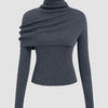 Round Neckline Long Sleeve Top With High Neck Wrap in Dark Grey