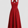 Sweetheart Fit & Flare A-Line Hem Polka Dot Sleeveless Midi Dress in Red
