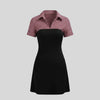Collared Slim Fit Straight Hem Striped Short Sleeve Mini Dress