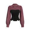 Sweetheart Neck Slim Fit Peplum Hem Striped Lantern Sleeve Regular Top