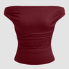 Off-shoulder Ruched Short Sleeve Top in Maroon
