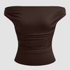 Off-shoulder Ruched Short Sleeve Top in Chocolate