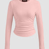 Round Neckline Ruched Long Sleeve Top in Rose