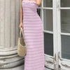 Spaghetti Strap Ruffle-Trim Textured Slim Fit Maxi Dress in Dark Lilac