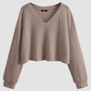 Solid V-Neck Drop Shoulder Long Sleeve Casual Sweater in Carmel