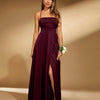 Spaghetti Strap Square Neck A-Line Slit Maxi Dress in Maroon