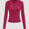 Round Neck Slim Fit Straight Hem Full Sleeve Top in Ruby