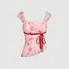 Asymmetrical Neck Floral Ruched Hem Top in Pink