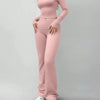 Round Neck Long Sleeve Fitted Top & Straight-Leg Pants Set in Rose