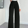 Black High-Waist Pleated Wide-Leg Flowy Trousers