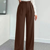 Rust High-Waist Pleated Wide-Leg Flowy Trousers