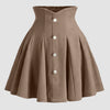 A-Line Fit Flared Hem Cinched Waist Pleated Skirt in Brown