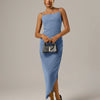 Square Neck Slim Fit Spaghetti Strap Sleeveless Midi Dress in French Blue