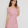 Off-shoulder Criss Cross Ruched Mini Dress in Pink