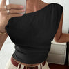 Asymmetrical Neck Slim Fit Straight Hem Sleeveless Top in Black