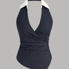 Polo Neck Stripe Ruched Shirred Asymmetrical Hem Top