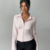 Collared V-Neck Slim Fit Straight Hem Ruched Waist Top in Baby Pink