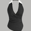 Polo Neck Stripe Ruched Shirred Asymmetrical Hem Top in Black