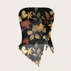 Strapless Fitted Slit Tube Floral Crop Top