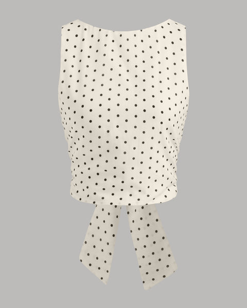 Boat Neck Polka Dot Bowknot Backless Crop Top