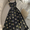 Vintage-Inspired Floral Fit and Flare Midi Dress in Black