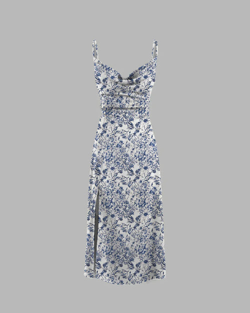 Floral Slim fit Cowl Neck Sleeveless Slit Midi dress