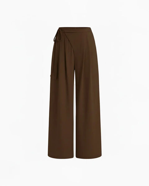 Mid Rise Drawstring Straight Leg Trousers in Coco Brown