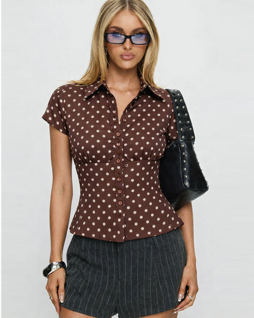 Cottesloe Polka Dot Top in Brown