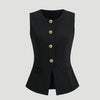French Style Metal Button Sleeveless Thin Waistcoat in Black