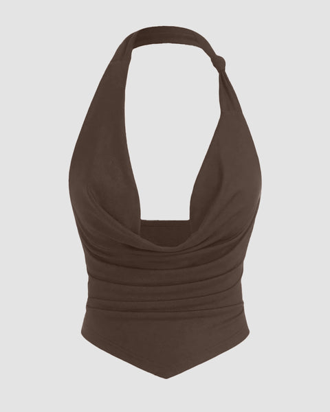 Halter Neck Slim Fit Knotted Sleeveless Camisole in Coco