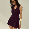 Chic Sleeveless Waist coat and Structured Mini Two Piece Set in Purple