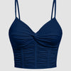V Neck Twist Front Ruched Cami Top in Navy Blue