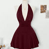 Halter Neck Slim Fit Short Mini Dress in Maroon