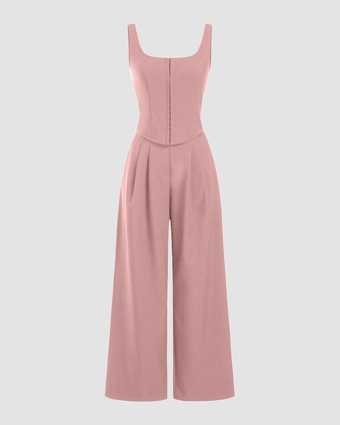 Square Neck Wide Leg Jumpsuit in Pink