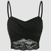Lace Splicing Wrapped Cross Neck Camisole Top in Black
