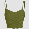Lace Splicing Wrapped Cross Neck Camisole Top in Avocado Green