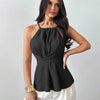Wrap Tie Waist Solid Color Criss-Cross Sleeveless Top in Black