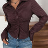 Striped Corset Style Fitted Shirt Top in wine