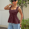 Knit Drawstring Sweetheart Neckline Top In Maroon