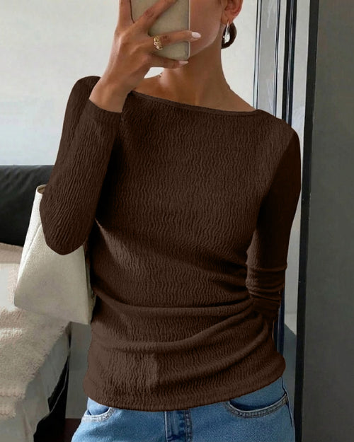 Boat Neck Form-Fitting Cap Sleeve Top In Coffee Brown