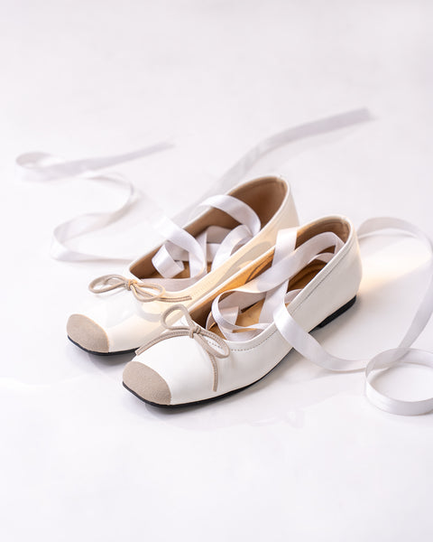 Lace-Up Wrap Ballet Flats in White